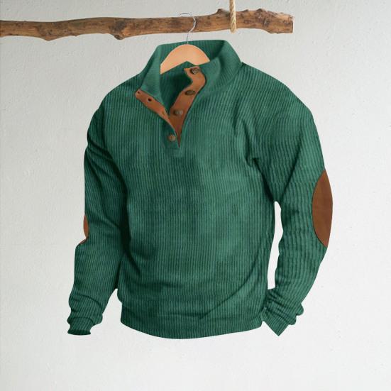 Весна Осень Мужской Топ Цветные Блоки Лоскутная Ретро Стиль Полуоткрытый Воротник Стойка Толстовка Плюс Размер Свободный