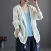 Весенне-летняя свободная тонкая короткая куртка из хлопка и льна с капюшоном