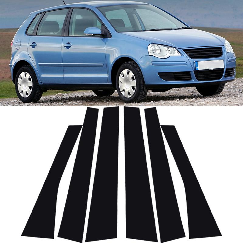 6pcs Glossy Black Car Window Pillar Posts Trim Cover Fit For Volkswagen Polo Mk4 (9N)4-Door Sedan 2002-2010 Car Stickers