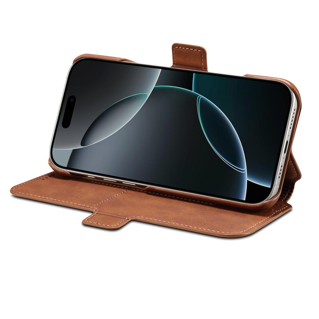 DENIOR B07 For iPhone 16 Pro Case Leather+PC Magnetic Detachable Wallet Phone Cover