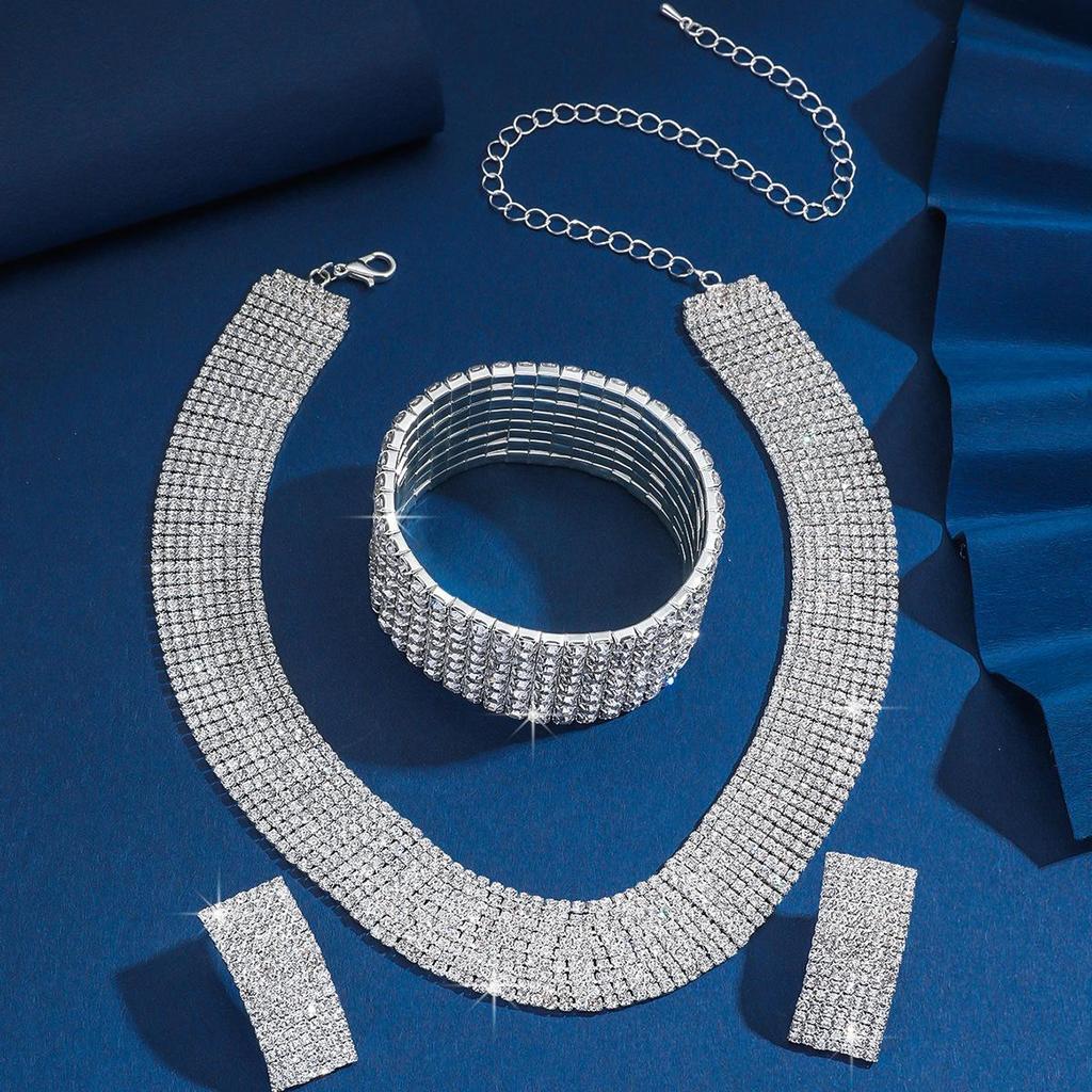 Европейская и американская мода, ожерелье и серьги из цепочки с кристаллами для женщин