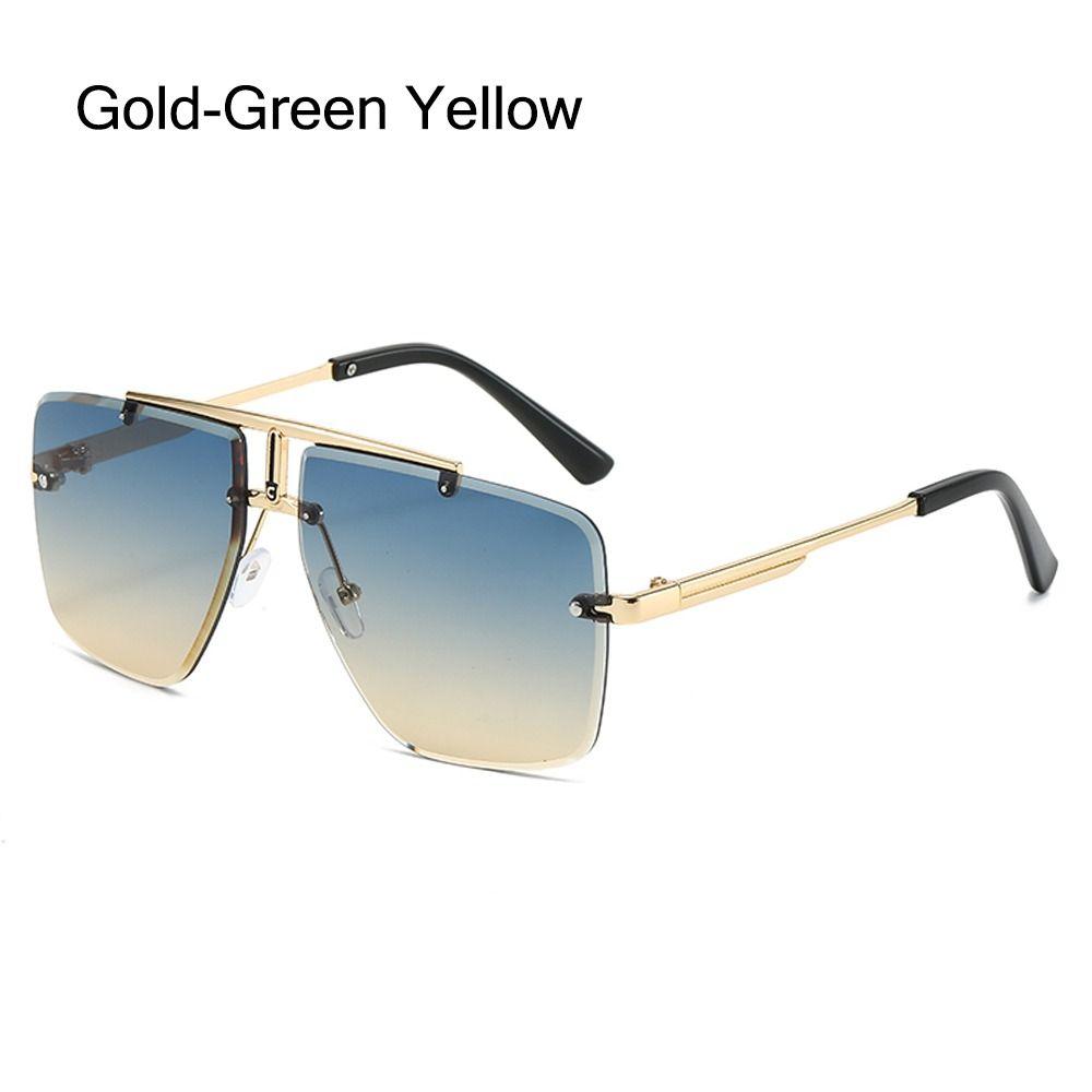 Oversized Double Bridge Frameless Sunglasses Vintage Square Frame Men's Shades Outdoor Gradient Lens UV Protection Sun Glasses