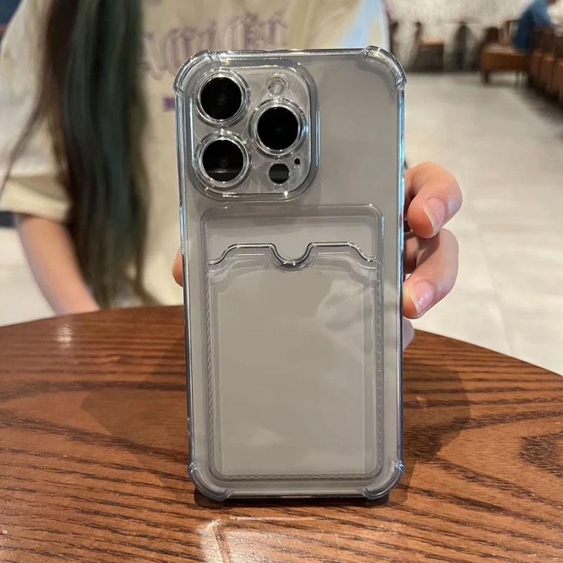 Роскошный мягкий чехол-сумка для карт для iPhone 16 15 14 13 12 11 Pro Max Mini X XS Max XR 7 8 Plus прозрачный чехол-бампер для кошелька