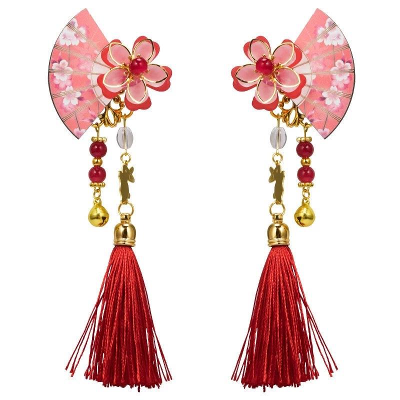 Genshin Impact Raiden Shogun в японском стиле, заколка для волос с кисточками и бусинами, кимоно ручной работы, Cos, цветок, веерообразная заколка для волос, реквизит, аксессуары