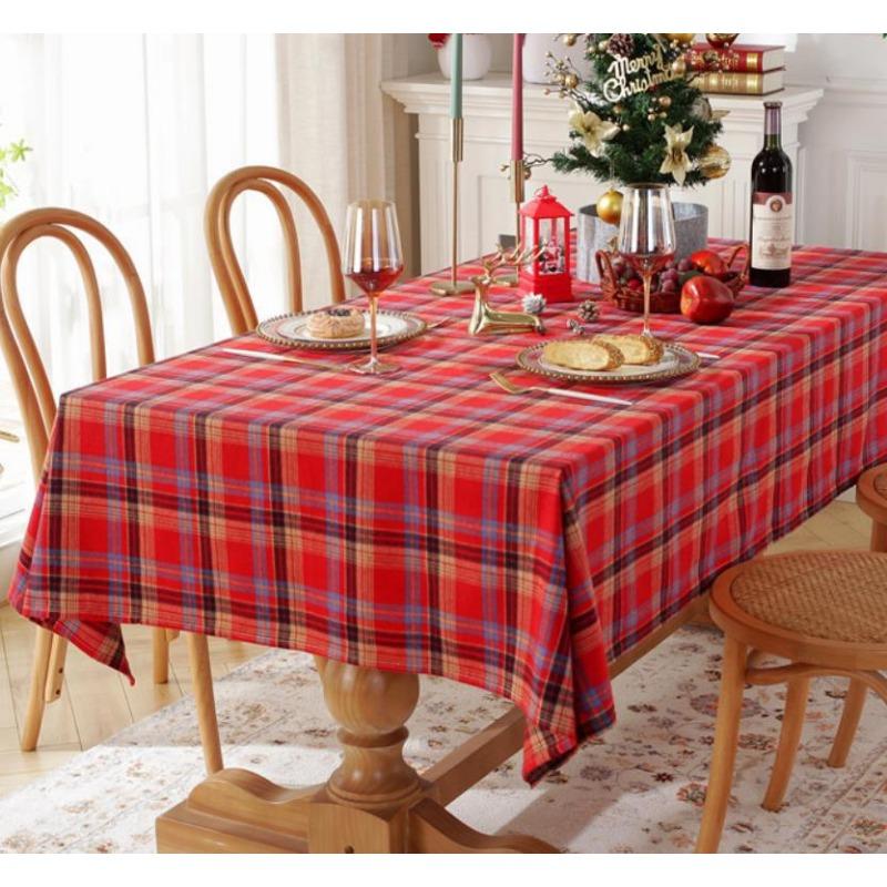 Рождественские украшения для дома, скатерть в полоску в клетку в стиле ретро, хлопок и лен, чехол для вечеринки в ресторане