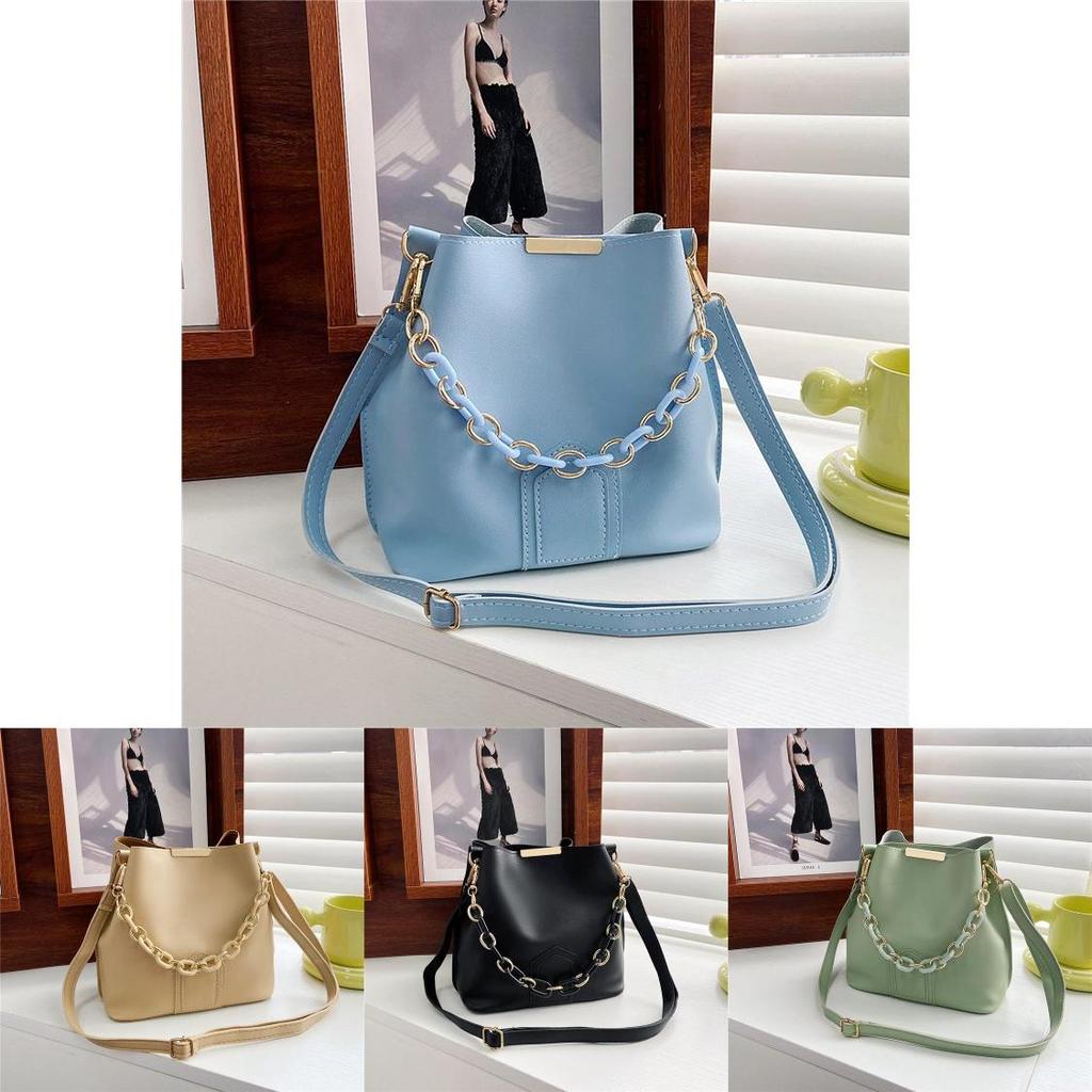 Chic Khaki Green Blue Black Yellow Brown Pu Material Women's Bucket Bag For Spring