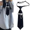 Pre Tied Tie With Metal Heart Rhinestone Design Classic Black Necktie For Business Casual Wear Easy Adjustable Alloy Buckle