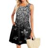 Летние платья для женщин Пляжный Бохо Без рукавов Принт Струящиеся Карманы Футболки Сарафаны