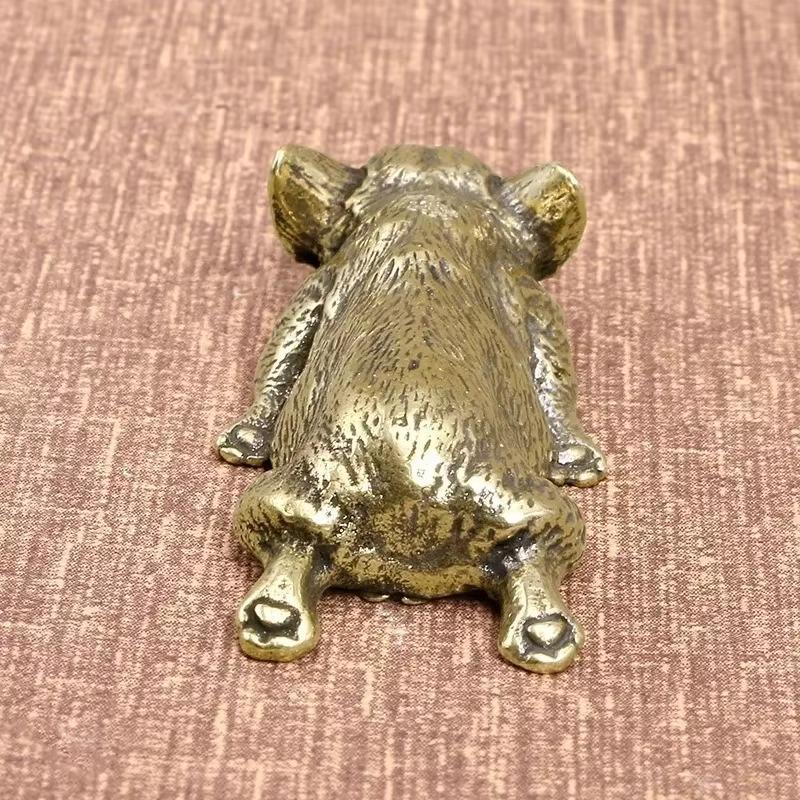 Античная латунь Собака корги Микрорезьба Ручная работа Креативная металлическая собака Настольное украшение Античное украшение для дома Собака Чайный питомец