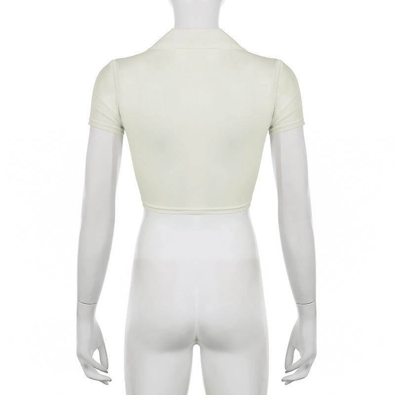 Сексуальная сетчатая футболка европейского стиля с V-образным вырезом и короткими рукавами - Женская летняя облегающая однотонная накидка с перекрутом