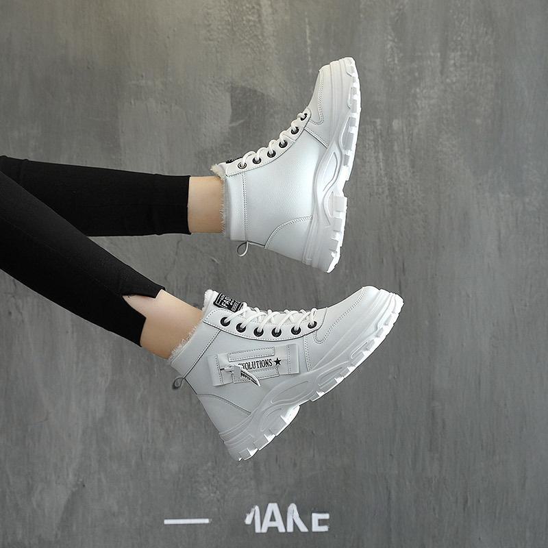 Женские зимние ботинки Martin из хлопкового бархата 2023 года с высоким берцем — универсальный теплый корейский стиль