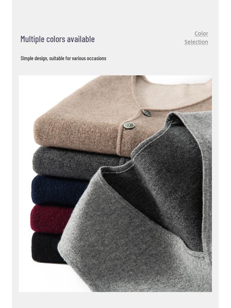 Men's Loose Casual V-neck Color Block Thickened Cashmere Knitted Sleeveless Vest Cardigan