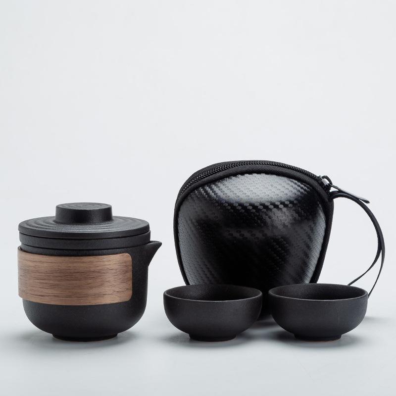 Black Crockery Ceramic Teapot Gaiwan Tea Cups Portable Travel Tea Set Drinkware 1Pot+4Cups