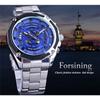 Forsining Men's Fashion Casual Blue Openwork Waterproof Mechanical Watch