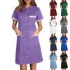 Женское повседневное рабочее платье однотонное с V-образным вырезом, короткими рукавами, пуговицами и карманом, свободного кроя, для сиделок