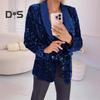 Женский пиджак с лацканами и длинными рукавами на пуговицах, пиджак с блестками, осенне-зимняя деловая верхняя одежда для уличной вечеринки