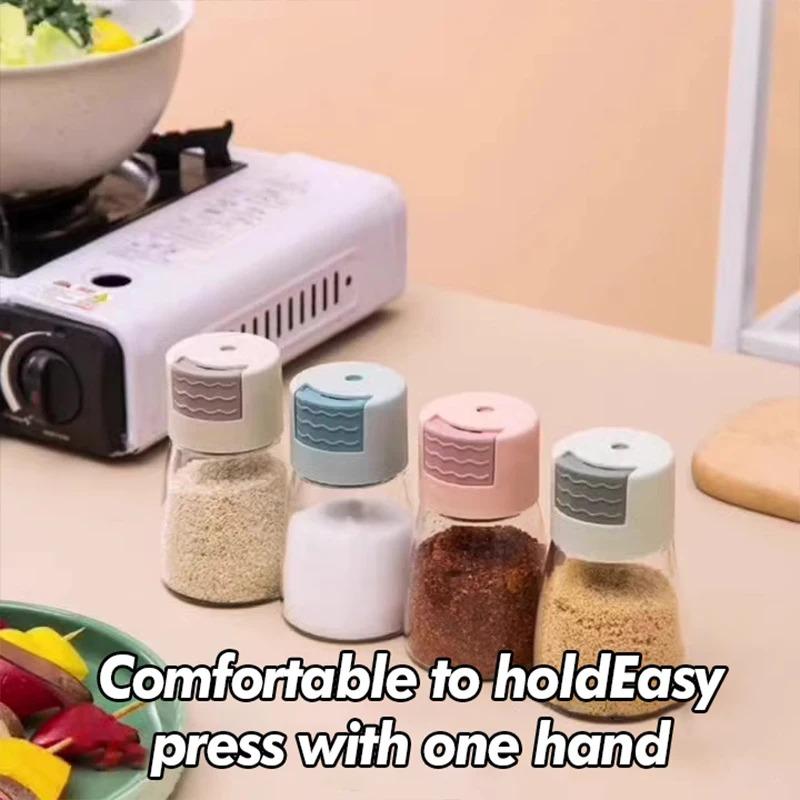 1PCS Kitchen Quantitative Seasoning Jar Glass Press Control Salt Bottle Metering And Sprinkling Salt Seasoning Bottle