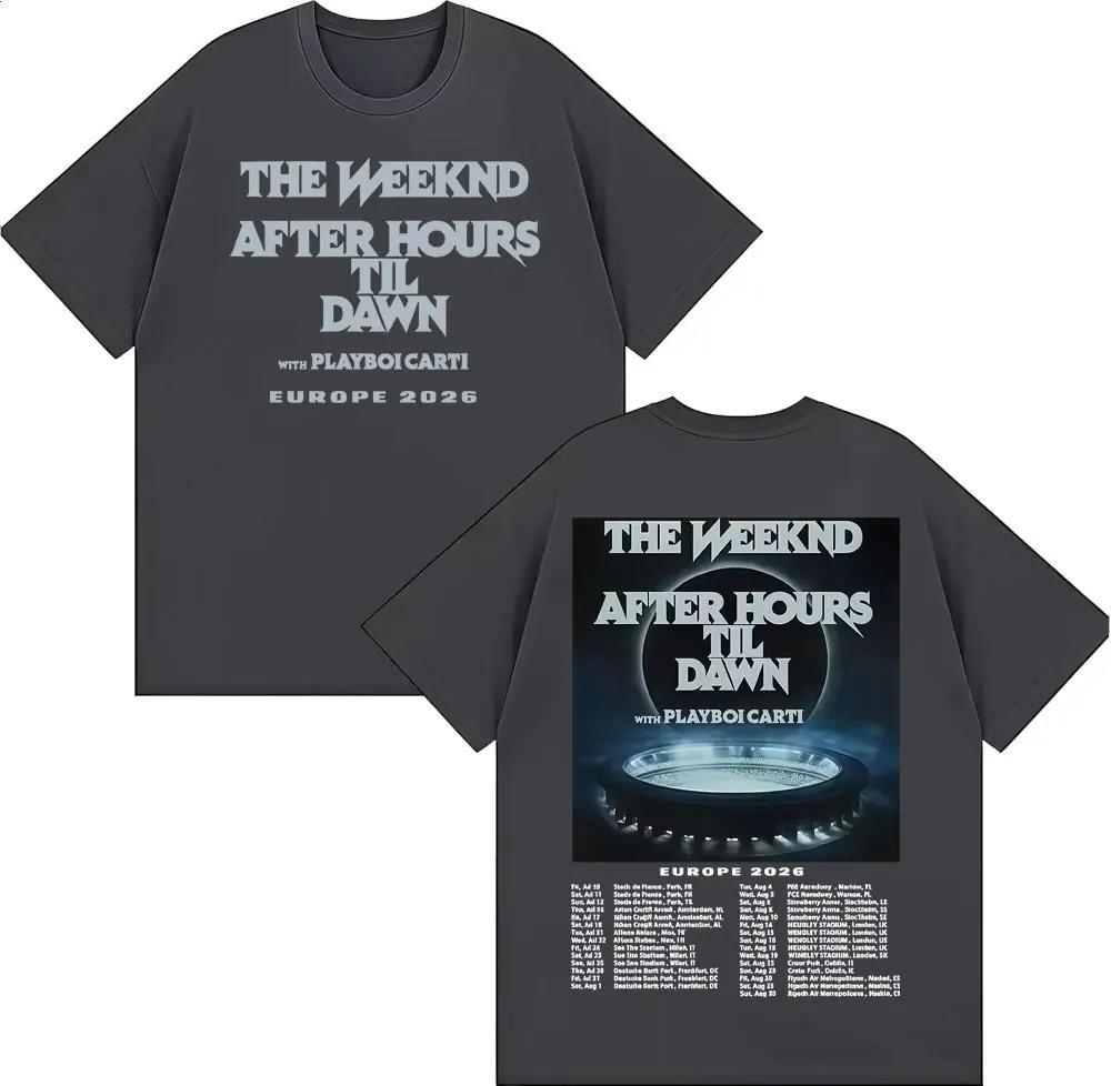 The Weeknd After Hours Til Dawn Европа 2026 Футболки Мужские Женские Мода Хип-Хоп Стиль Футболка Винтажная Повседневная Футболка с Коротким Рукавом