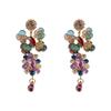 Silver Rhinestone Crystal Flower Asymmetric Earrings - Colorful Retro Court Style Studs for Women