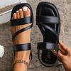 New Women's Flat-bottomed Flip-flops, Large-sized Beach Fashion Roman Sandals