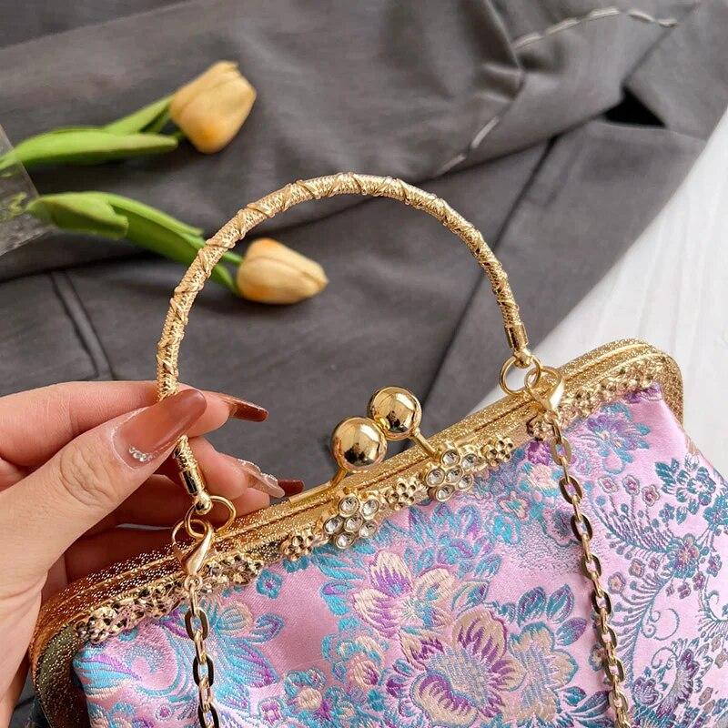 Винтажный женский свадебный клатч с цветочным замком, зажим в форме ракушки, сумки на плечо с цепочкой и бахромой, фиолетовые, синие сумки через плечо, сумки и кошельки