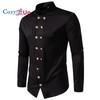 Cozy Up Mens Double Breasted  Steampunk Dress Shirts Long Sleeve Punk Rock Gothic Shirt Men Halloween Party Prom Chemise Homme Black 2XL