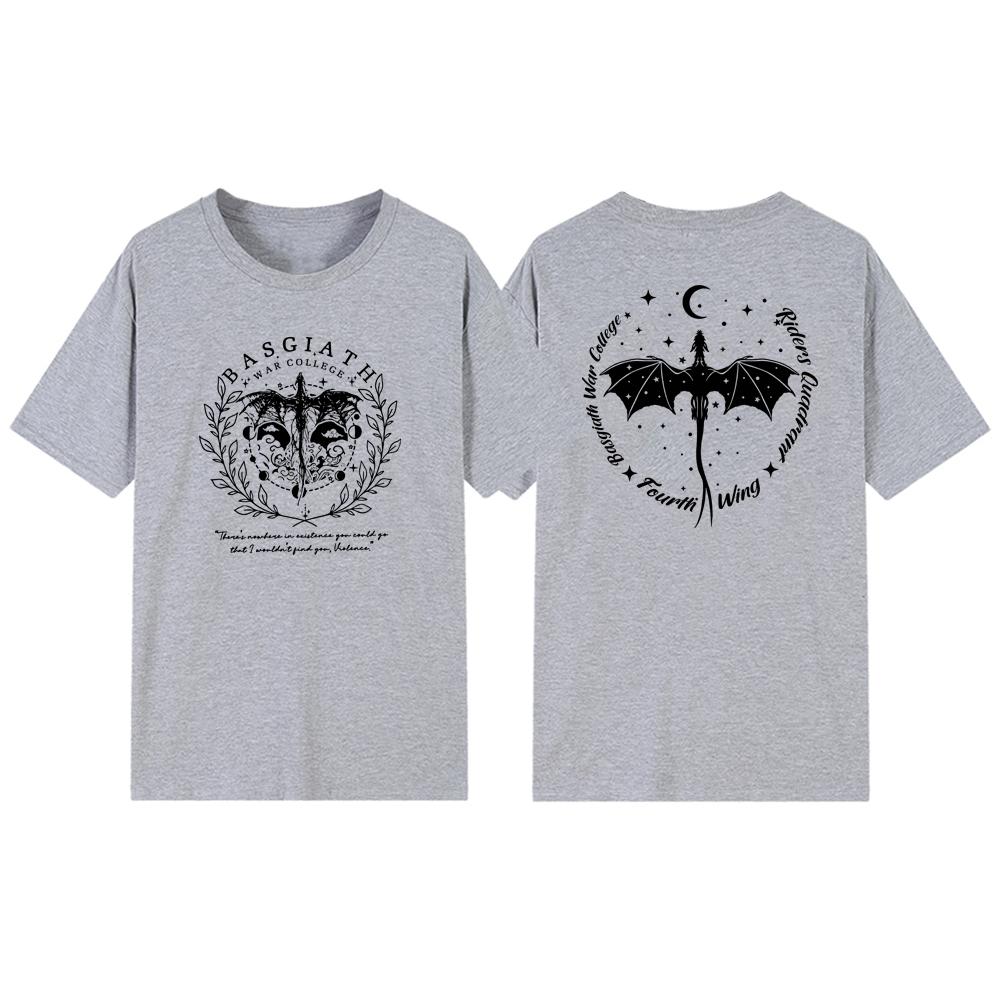Двусторонняя футболка «Четвертое крыло» Basgiath, футболка военного колледжа, женская одежда, винтажные футболки с короткими рукавами и рисунком, футболка Bookish