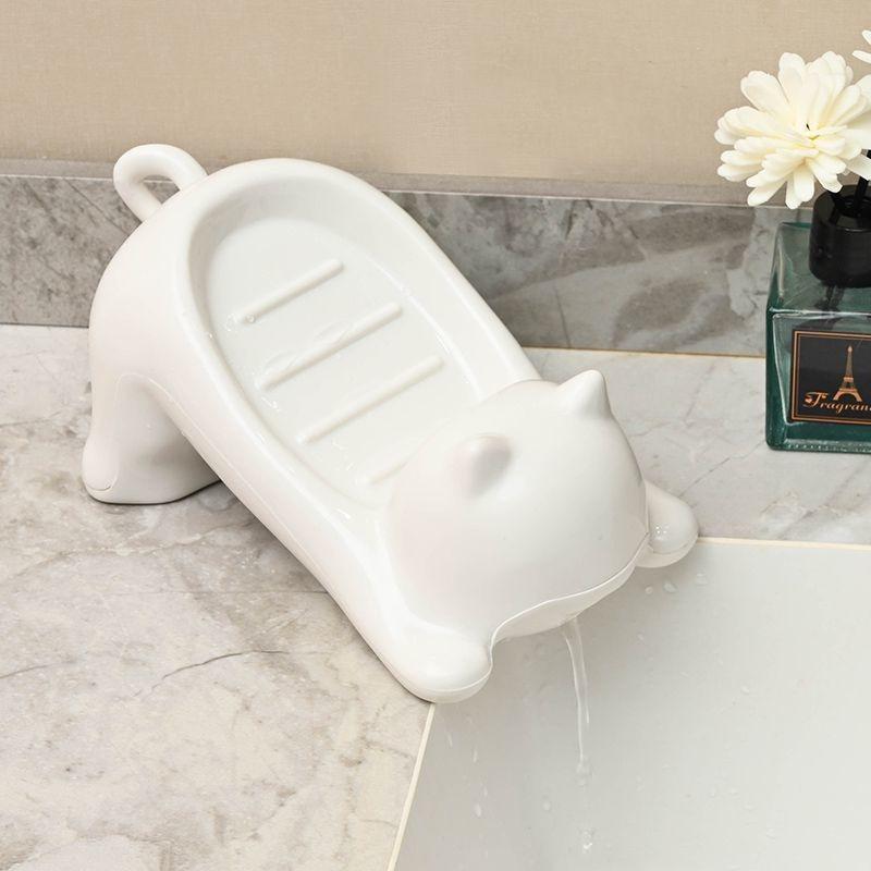 Cartoon Cute Cat Shaped Soap Holder, Non Water Accumulating for Bathroom