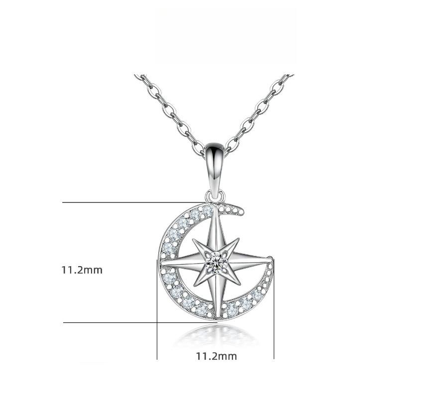 Zircon Diamond Star Moon Pendant 925 Sterling Silver Necklace Ladies Versatile Star Moon Silver Necklace
