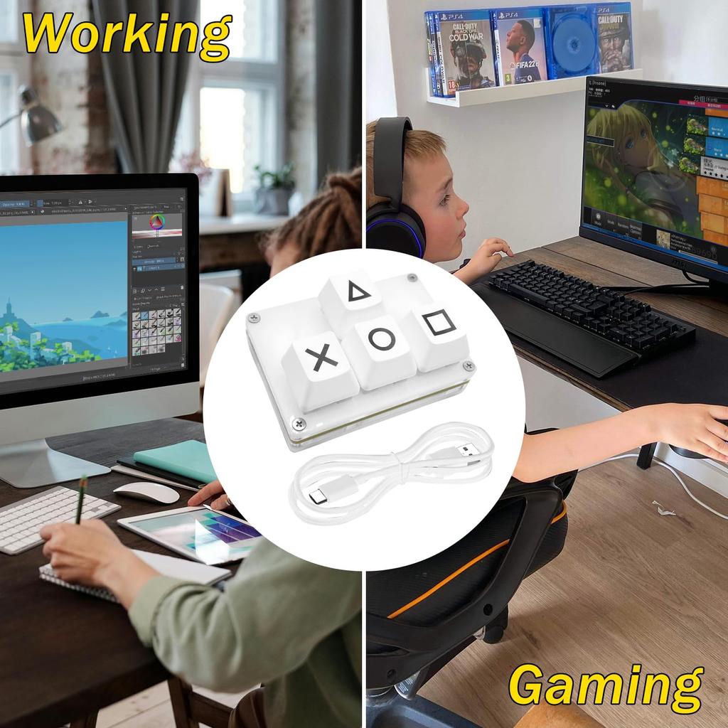 BTXETUEL Mini Keypad WASD Arrow Keys Keycap Keyboard One Hand Mechanical Gaming Keypad Programmable Customized Keyboard for Work and Gaming 4-Key