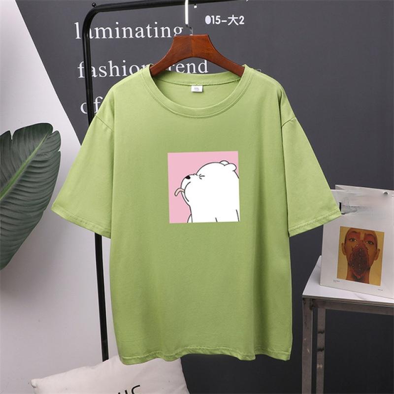 TWINFLAMES Cute Bear Printed T Shirt Women Oversized Cotton Summer Tees Soft Female Jumper Top