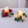 Artificial Rose Wreath for Candlestick Ornaments Silk Flower Garland Candle Holder Wreath Wedding Party Table Home Decoration