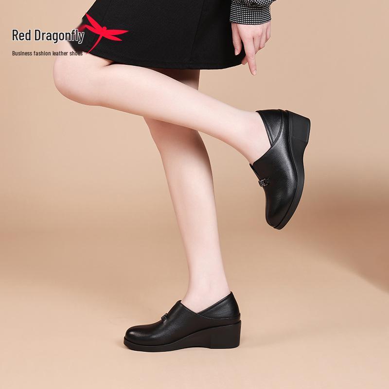 Женские летние балетки Red Dragonfly на среднем каблуке - Обувь для commuting на танкетке из натуральной кожи