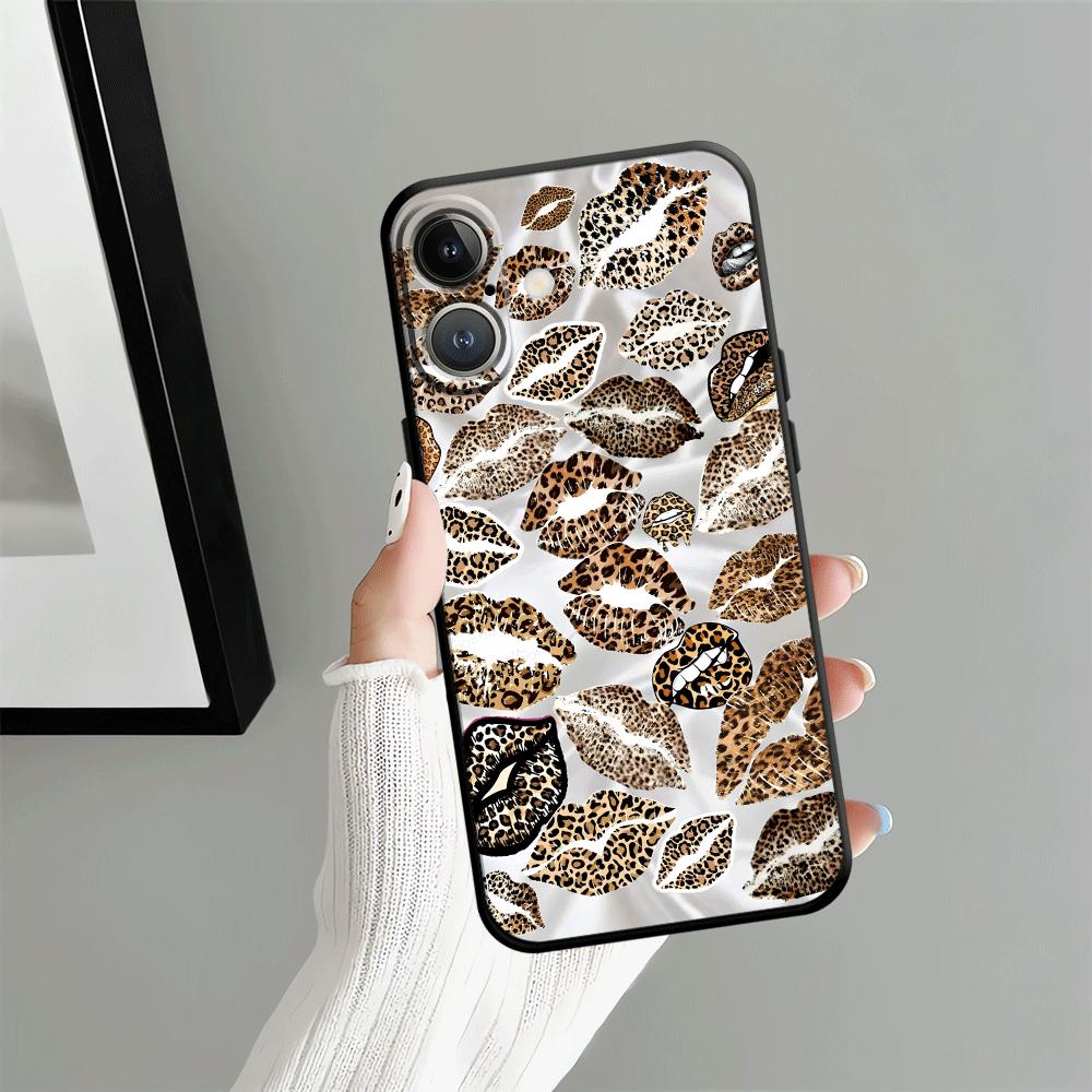 Чехол для телефона Funda для Apple iPhone 17 Pro Max 15 Pro 7 8 11 16 14 12 XR XS MAX Air 13 Леопардовый принт Арт с отпечатками губ
