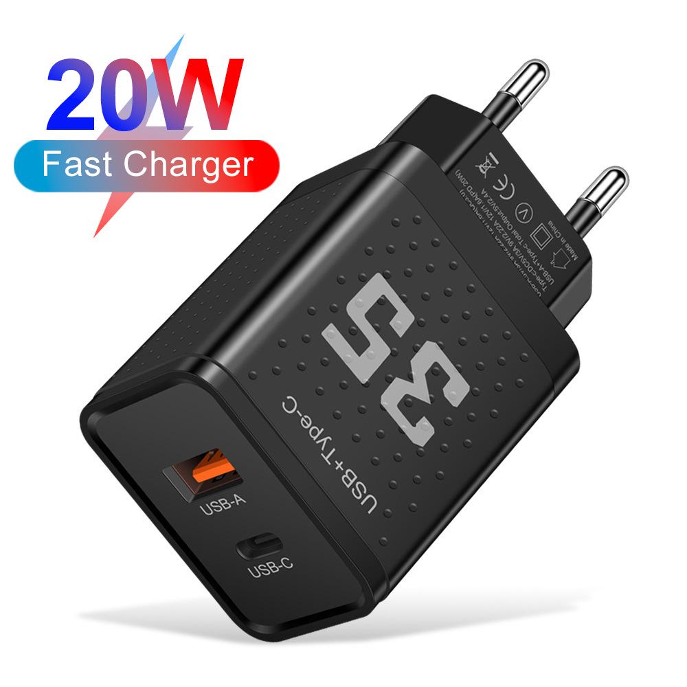 20-ваттное двойное PD+USB зарядное устройство 3A с вилками US/EU/UK