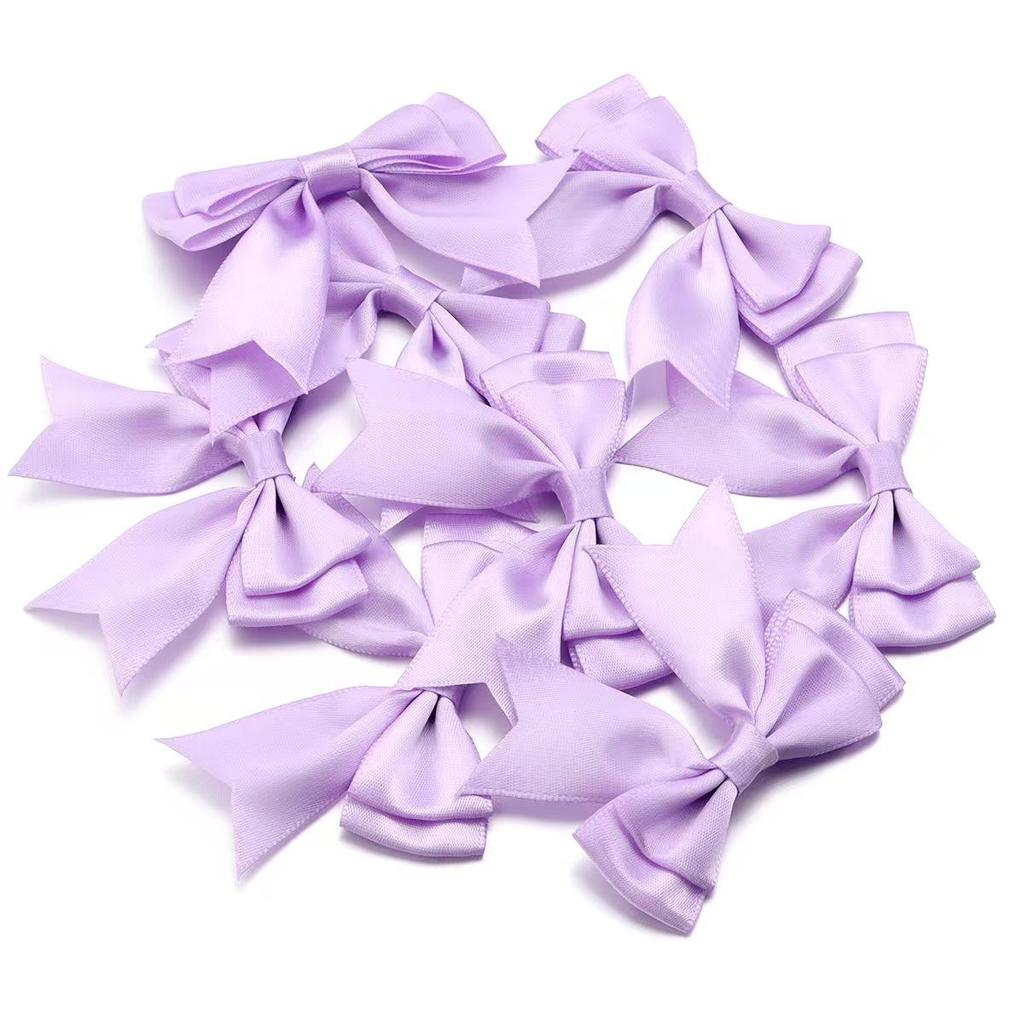 10Pcs Beige Purple Polyester Ribbon Bows Double Deck Bow Patch DIY Gift Clothes Decoration