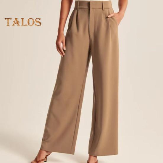 Женские брюки с застежкой-молнией на пуговицы, однотонные брюки с карманами, прямые широкие брюки для офиса и леди, рабочая одежда