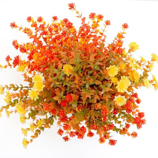 6 Pcs Artificial Fall Flowers UV Resistant Faux Plants Outdoor Decoration Realistic Fake Flower Bundles for Thanksgiving Porch Window Box Planter