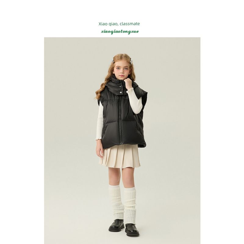 Children's down Vest 2025 Autumn and Winter New Style Girls' Warm White Duck down Vest Boys' Hooded Jacket