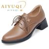 Women Shoes Genuine Leather Mid-heel Women Dress Shoes Lace Up Large Size Office Shoes Women