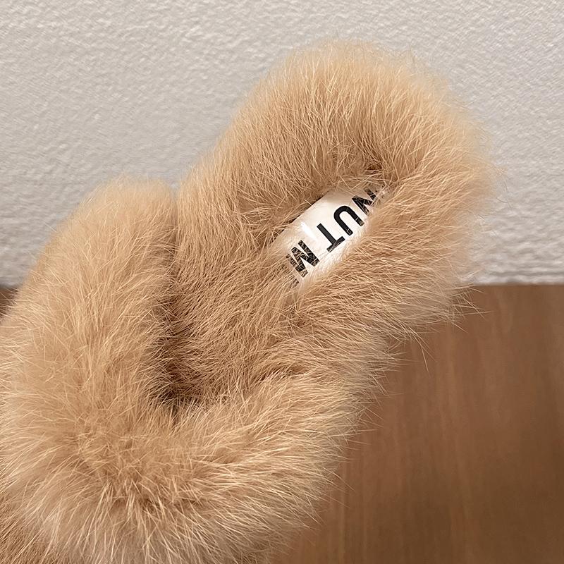 Fashion Aphixta Soft Leather Solid Color Indoor Slipper Furry Warm Women Mule Shoes Flat With Slides Chaussures Femme Zapatos Mujer