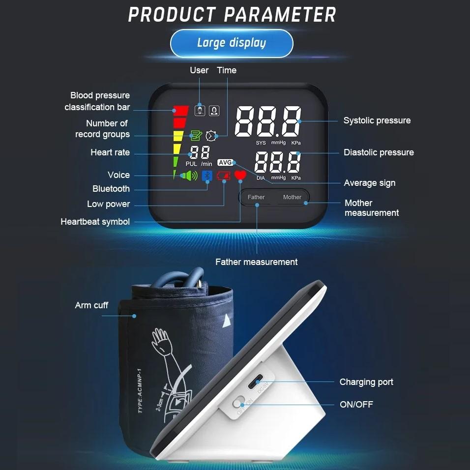 Перезаряжаемый цифровой монитор АД, верхний медицинский сфигмоманометр, монитор артериального давления, ensiometro, светодиодный измеритель артериального давления 22-42 см