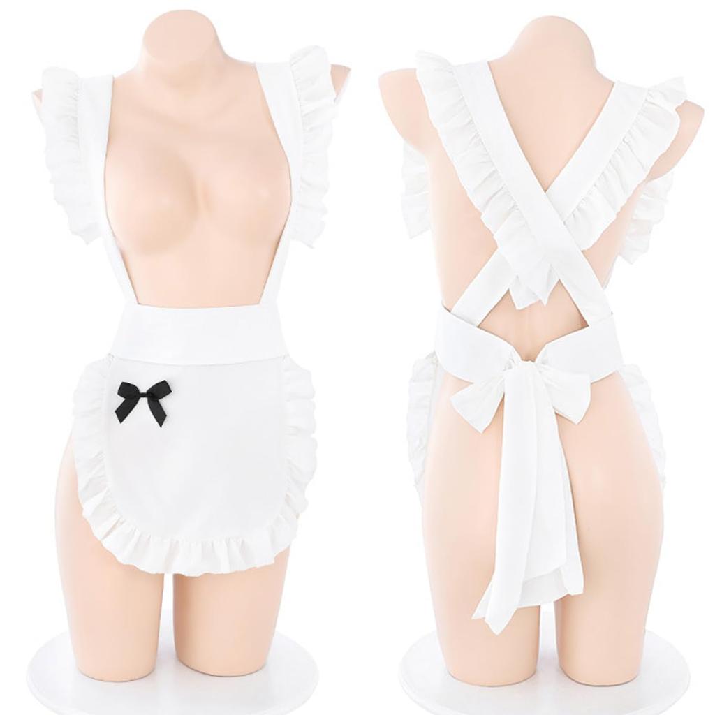 Maid Costume Cosplay Sexy Large Size Chubby Long Sleeve Leotard High Leg Apron Sexy Costume Lingerie Black White Extreme Underwear Babydoll Lace 5