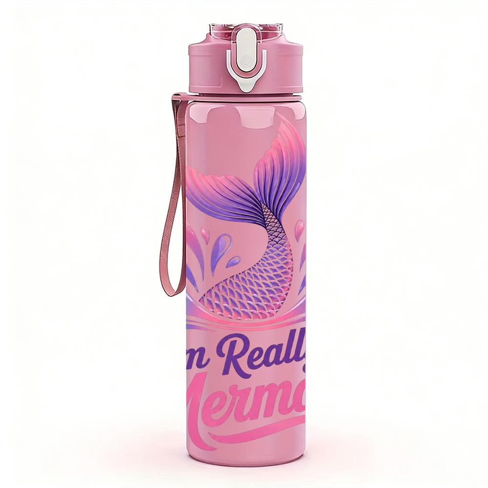 1PC Colorful Mermaid Quote 750ml Color Plastic Sports Water Bottle Leakproof Flip Straw Lid Suitable for Sports Office Home Use