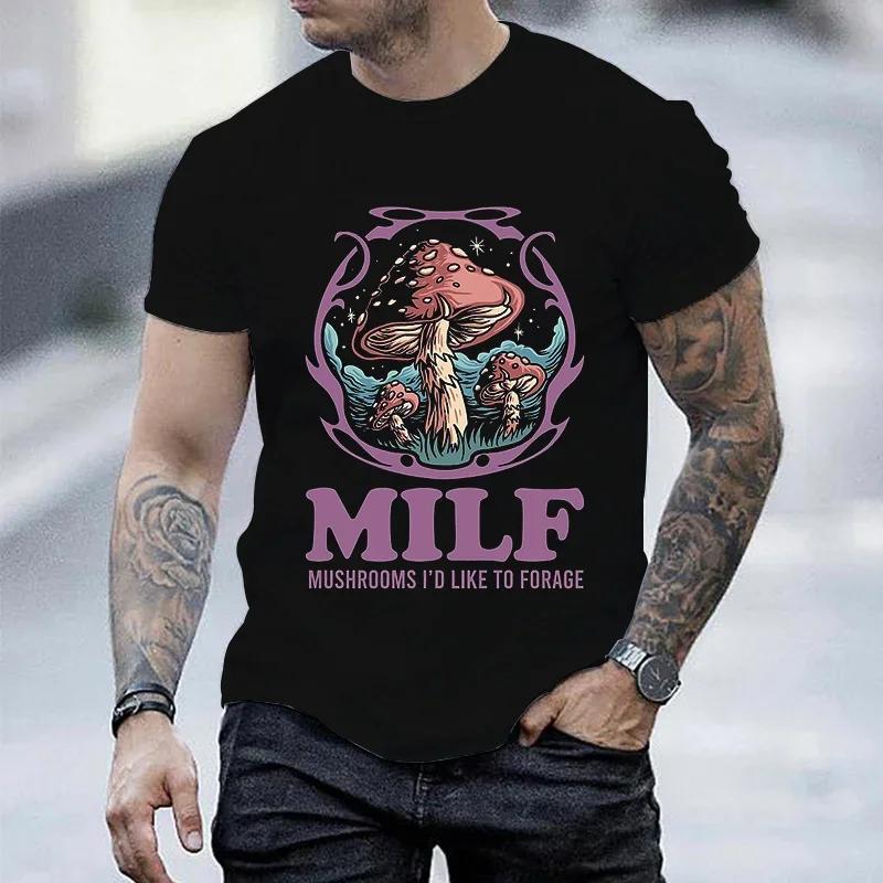 Летняя винтажная мужская футболка Streetshirt MILF Грибы Я бы хотел собирать грибы Забавная футболка с грибами для мужчин Короткий рукав Ткань...