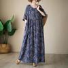 Short Sleeve Plus Size Cotton Vintage Floral New In Dresses for Women Casual Loose Long Summer Dress