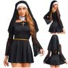 Womens Naughty Nun Cosplay Dress O-ring Halter Off Shoulder Mesh Long Sleeve Culottes Dress with Headscarf