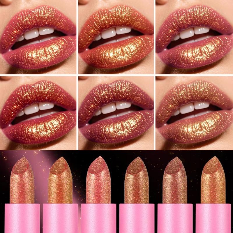 Lipstick Waterproof Long Lasting Moisturizing Golden Shining Non-stick Cup Pearlescent Diamond Lip Tint Red Sexy Lips Makeup