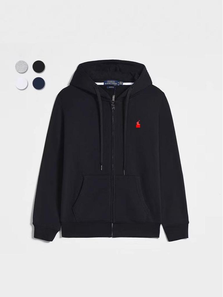 Мужской тонкий кардиган с капюшоном на весну и осень: Вышитая футболка-поло свободного кроя однотонная и больших размеров