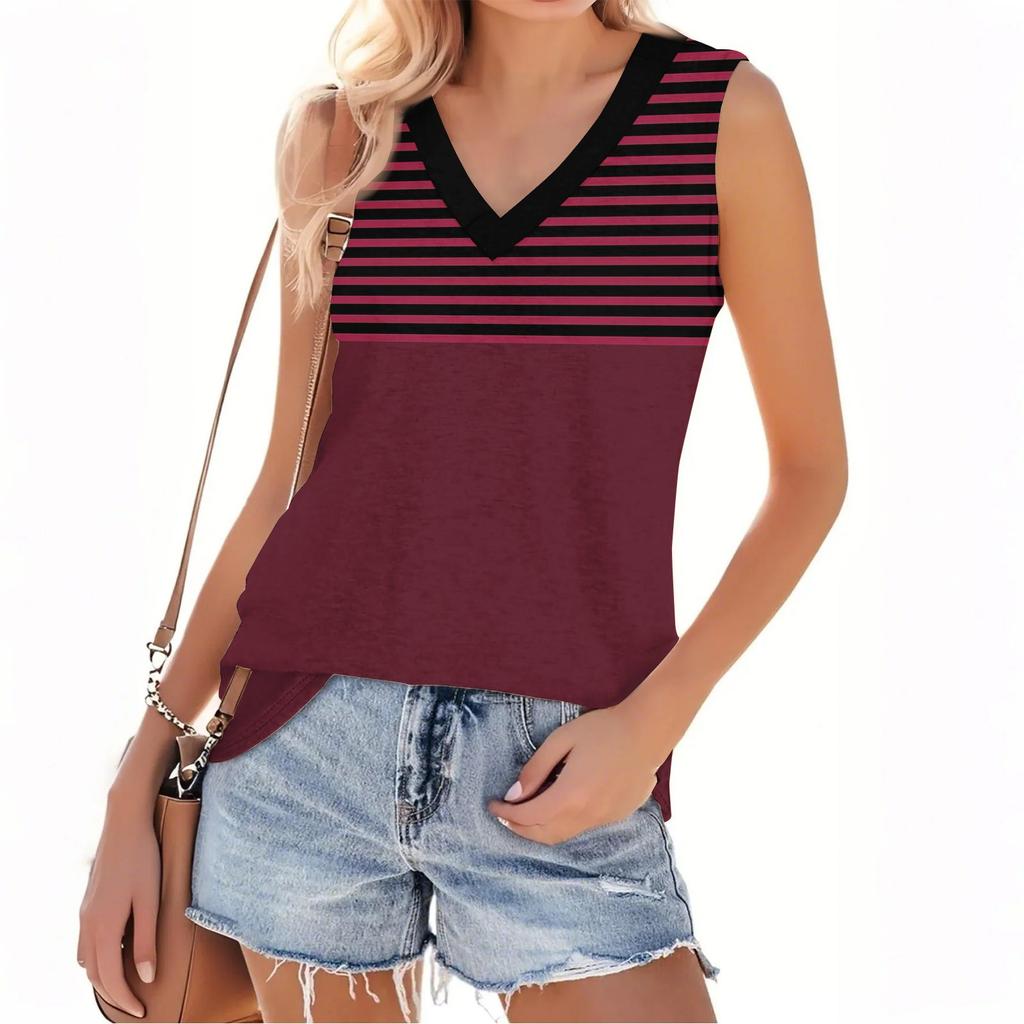 Women's Fashion Casual Daily Versatile Striped Texture Slim Fit Summer Vest Top